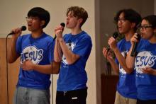 Singers Jimzen Manongdo, Braylen Sigulinsky, Matt Dela Paz and Dani Flores lead praise and worship during the student-led Week of Prayer.