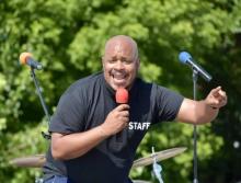 Marquis Johns, pastor of the North Philadelphia church, enthusiastically preaches the Word during the recent WaS UP event.