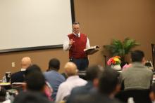 Bob Cundiff, Ohio Conference president, opens the two-day meeting with a devotional, affirming the sacred calling of pastoral ministry.