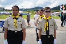 Columbia Union Pathfinders participate in a drill down at the Columbia Union camporee. Columbia Union Visitor photo