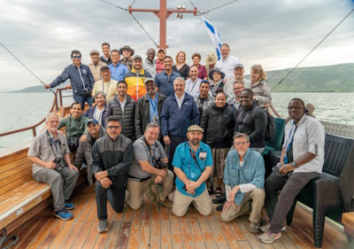 The tour group enjoys a boat ride on the Sea of Galilee, Chesapeake Conference