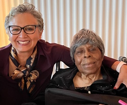 Rena Mae Walker, a Bethel member, celebrates her  100th birthday with Grace Brown, a family friend.