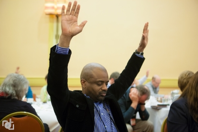 Gary Banks, an Allegheny East Conference pastor, takes some time to praise God during the iAbide pastors convention.