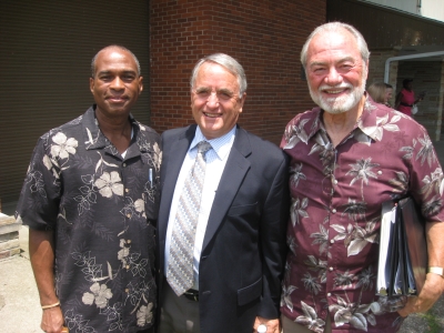 Terry Butler, DrPH, is flanked by two AHS-2 participants at the Ohio Conference Camp Meeting.