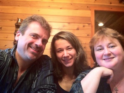 Konrad is pictured with daughter, Marina, and Dawn, his wife of 18 years.