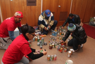 Church members in Southern New Jersey sorting food basket at the Vine Haven School in Vineland.