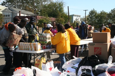 Paterson flood victims receiving food.  