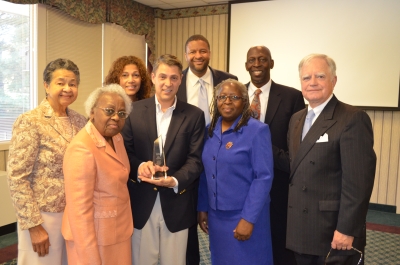 Walter Carson, a Columbia Union Conference vice president and general counsel (far right), poses with Sen. Roger P. Manno (center), following his acceptance of the Adrian T. Westney Religious Liberty Award. Also pictured are members of Westney’s family.